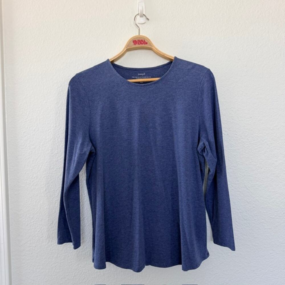 J. Jill purejill Pima Stretch-Cotton Shirttail Tee Heather Blue Women XL Petite